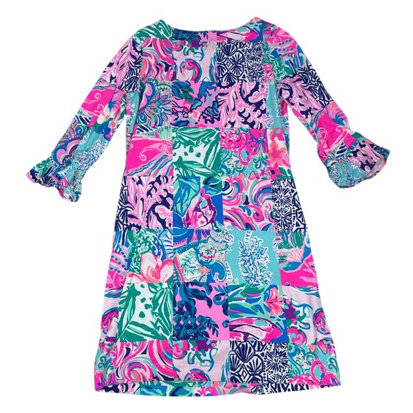 Lilly Pulitzer Sophie Shift Dress Girls XL 12-14 Pink Blue Patch To Match Rayon - Picture 4 of 9
